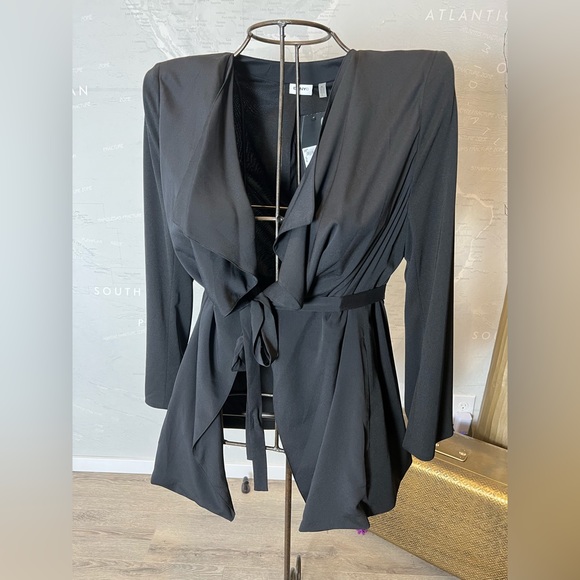 NWT DKNYC Black Shawl Draped Collar Tie Waist Blazer XL - Picture 2 of 5